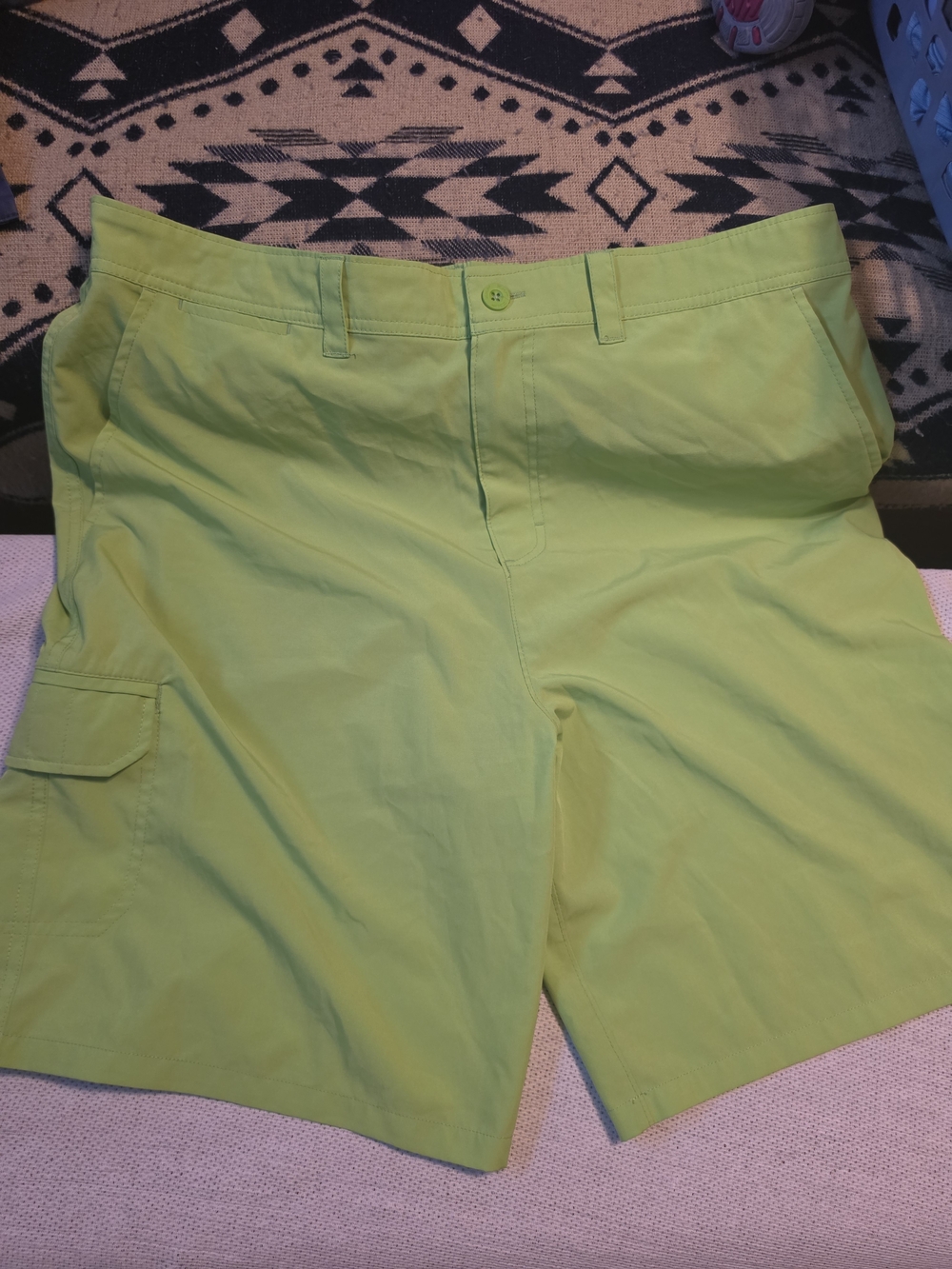 ZeroXposur Men's Green Solid Chino Shorts Flat Front Zip Stretch Pockets Size 38